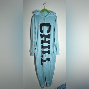Tarea One Piece Pajamas CHILL Blue Black Knockout Hood Long Sleeve Womens Size M